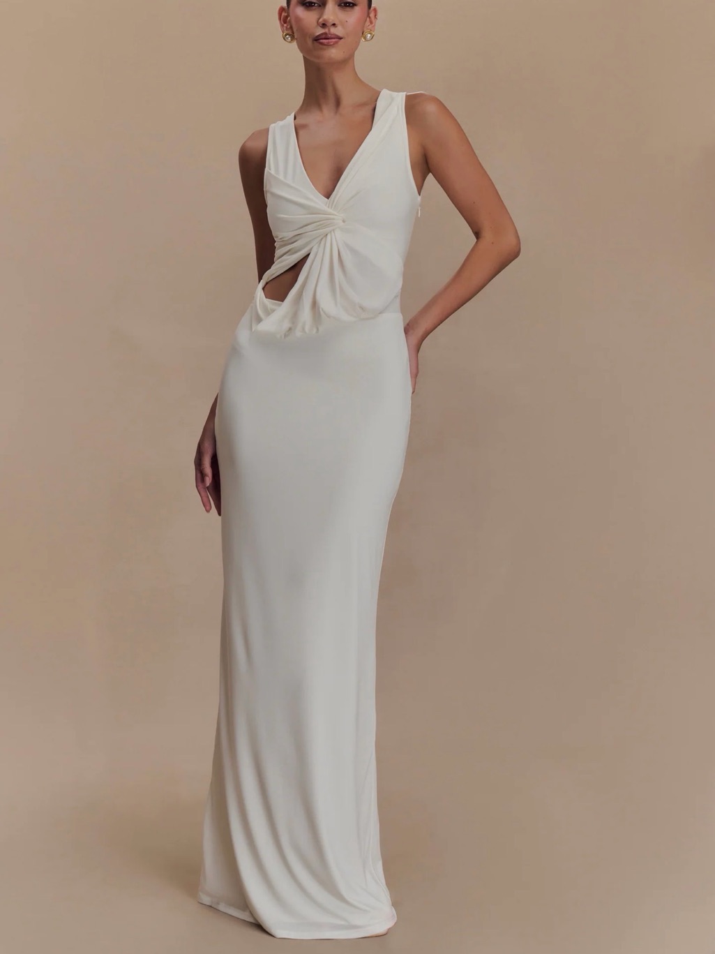 Nwt Meshki Ivory White Twist-Front Maxi Dress V Neck Xs